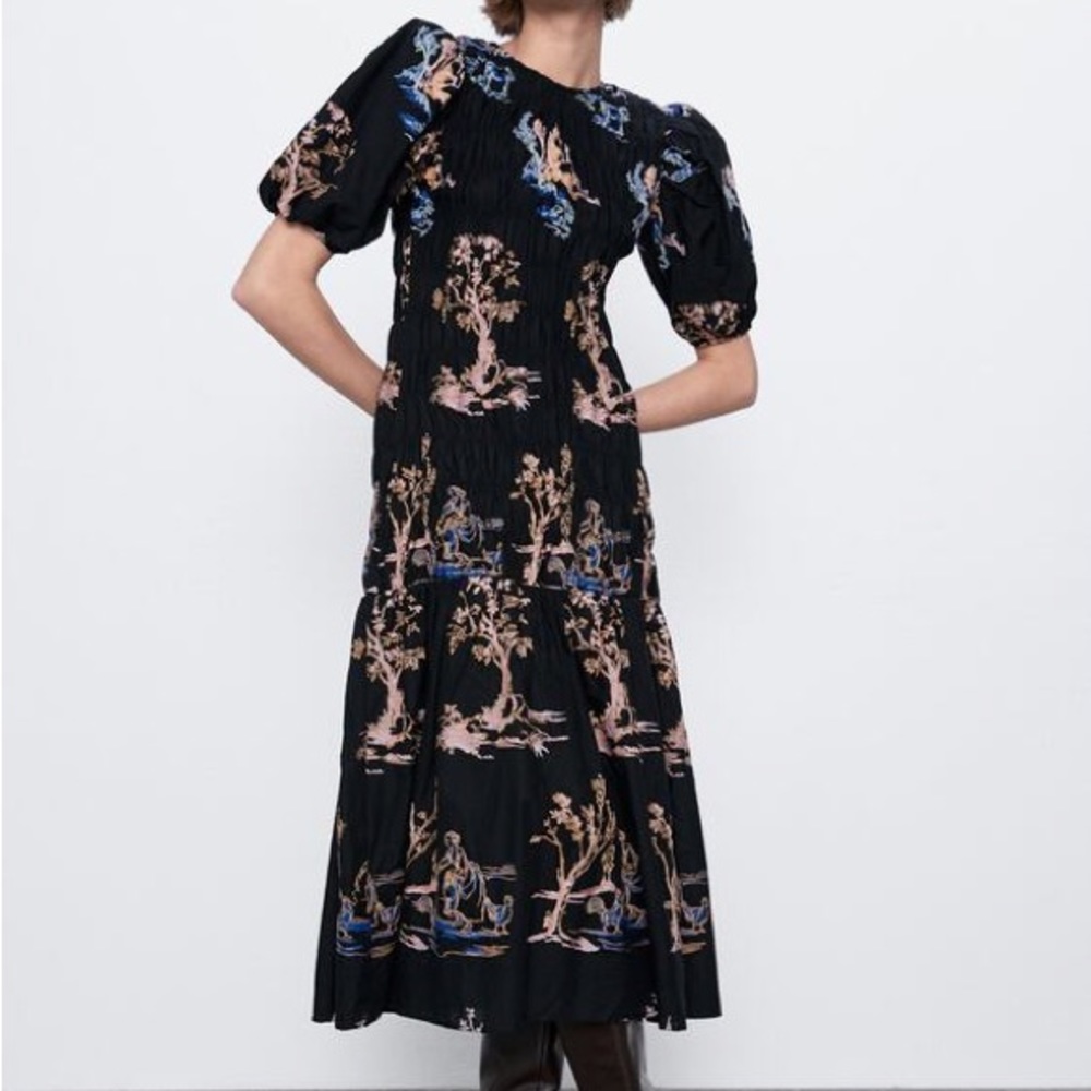ZARA All Embroidered Smocked Dress